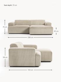 Cord-Ecksofa Melva (3-Sitzer), Bezug: Cord (92% Polyester, 8% P, Gestell: Massives Kiefernholz, Spa, Cord Hellbeige, B 238 x T 143 cm, Eckteil links