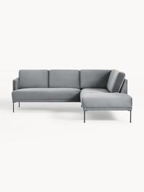 Sofa narożna z aksamitu Fluente, Tapicerka: aksamit (wysokiej jakości, Stelaż: lite drewno sosnowe, Nogi: metal malowany proszkowo , Ciemnoszary aksamit, S 221 x G 200 cm, lewostronna