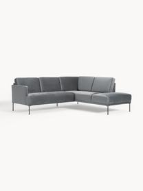 Samt-Ecksofa Fluente, Bezug: Samt (Hochwertiger Polyes, Gestell: Massives Kiefernholz, Samt Dunkelgrau, B 221 x T 200 cm, Eckteil links