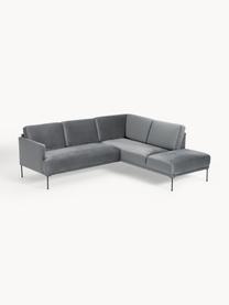 Sofa narożna z aksamitu Fluente, Tapicerka: aksamit (wysokiej jakości, Stelaż: lite drewno sosnowe, Nogi: metal malowany proszkowo , Ciemnoszary aksamit, S 221 x G 200 cm, lewostronna