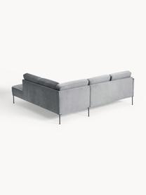 Sofá rinconera de terciopelo Fluente, Tapizado: terciopelo (poliéster de , Estructura: madera de pino maciza, Patas: metal con pintura en polv, Terciopelo gris oscuro, An 221 x F 200 cm, chaise longue izquierda