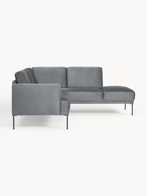 Samt-Ecksofa Fluente, Bezug: Samt (Hochwertiger Polyes, Gestell: Massives Kiefernholz, Füße: Metall, pulverbeschichtet, Samt Dunkelgrau, B 221 x T 200 cm, Eckteil links