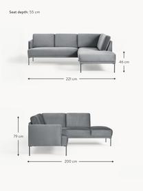 Samt-Ecksofa Fluente, Bezug: Samt (Hochwertiger Polyes, Gestell: Massives Kiefernholz, Füße: Metall, pulverbeschichtet, Samt Dunkelgrau, B 221 x T 200 cm, Eckteil links