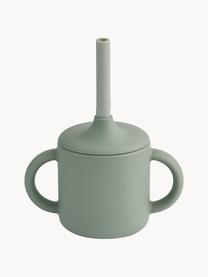 Taza crecimiento con pajita Cameron, Silicona, Verde salvia, gris claro, Ø 12 x Al 10 cm, 140 ml