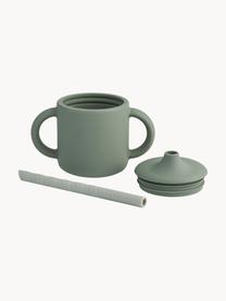 Tazza con cannuccia Cameron, Silicone, Verde salvia, grigio chiaro, Ø 12 x Alt. 10 cm, 140 ml