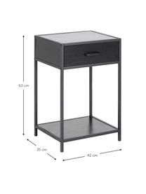 Nachtkastje Seaford met schuiflade, Frame: gelamineerd MDF, Frame: gepoedercoat metaal, Zwart, B 42 x H 63 cm