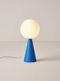 Kleine tafellamp Bilia, handgemaakt, Lampenkap: glas, Wit, blauw, Ø 12 x H 26 cm