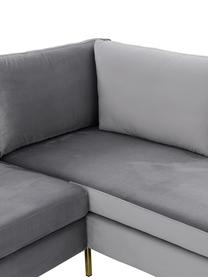 Sofa narożna z aksamitu z metalowymi nogami Luna, Tapicerka: aksamit (poliester) Dzięk, Nogi: metal galwanizowany, Ciemnoszary aksamit, złoty, S 280 x G 184 cm, lewostronna