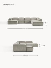 Sofa modułowa ze sztruksu Lennon, Tapicerka: sztruks (92% poliester, 8, Stelaż: lite drewno sosnowe, skle, Nogi: tworzywo sztuczne Ten pro, Szary sztruks, S 418 x G 269 cm,  lewostronna