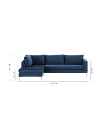 Samt-Ecksofa Luna in Blau mit Metall-Füssen, Bezug: Samt (Polyester) 80.000 S, Gestell: Massives Buchenholz, Samt Blau, Silber, B 280 x T 184 cm