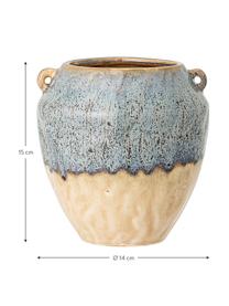 Petit cache-pot grès cérame Ica, Grès cérame, Bleu, beige, Ø 14 x haut. 15 cm