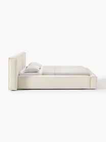 Letto imbottito con contenitore Lennon, Rivestimento: 100% poliestere Il rivest, Struttura: legno di pino massiccio, , Piedini: legno, plastica Questo pr, Tessuto bianco latte, Larg. 208 x Lung. 243 cm (superfice 140 x 200 cm)