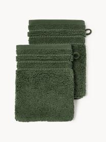 Guanti da bagno con bordo rigato Luxe 2 pz, Verde scuro, Guanti da bagno, Larg. 16 x Lung. 22 cm