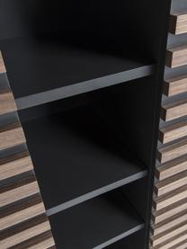 Highboard Kesia met walnoothoutfineer, Frame: gelakt MDF, Poten: gelakt metaal, Zwart, walnootkleurig, B 105 x H 155 cm