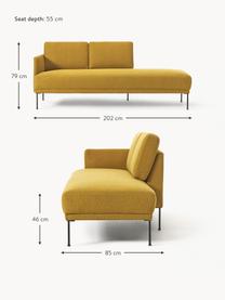 Szezlong Fluente, Tapicerka: 100% poliester Dzięki tka, Stelaż: lite drewno sosnowe, Nogi: metal malowany proszkowo , Ochrowa tkanina, S 202 x G 85 cm, oparcie  lewostronne