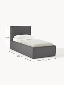 Letto singolo con contenitore Dream, Rivestimento: poliestere (tessuto testu, Tessuto grigio scuro, Larg. 90 x Lung. 200 cm