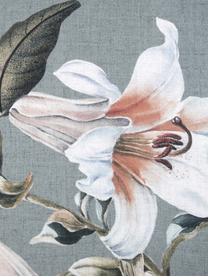 Baumwollsatin-Bettwäsche Flori in Grau mit Blumen-Print, Webart: Satin Fadendichte 210 TC,, Vorderseite: Blau, Cremeweiß Rückseite: Blau, 155 x 220 cm + 1 Kissen 80 x 80 cm