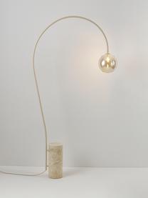 Grote booglamp Cora met travertijn voet, Lampenkap: glas, Frame: gecoat staal, Lampvoet: travertijn, Champagnekleurig, beige, H 167 cm