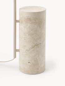 Grote booglamp Cora met travertijn voet, Lampenkap: glas, Frame: gecoat staal, Lampvoet: travertijn, Champagnekleurig, beige, H 167 cm