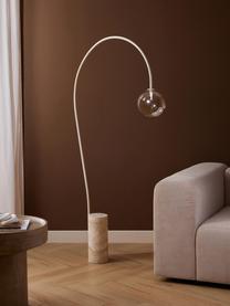 Große Bogenlampe Cora mit Travertin-Fuß, Lampenschirm: Glas, Gestell: Stahl, beschichtet, Lampenfuß: Travertin, Beige, Travertin, H 167 cm
