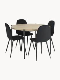 Table ronde avec chaises en velours Gilda, Ø 110 cm, Velours noir, bois clair, Ø 110 x haut. 75 cm