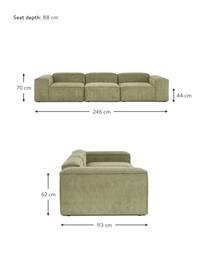 Modulares 4-Sitzer Cord-Sofa Dylan in Grün, Bezug: Cord (92% Polyester, 8% P, Gestell: Massives Kiefernholz, Spe, Füße: Kunststoff Die Füße befin, Grün, B 335 cm x T 113 cm