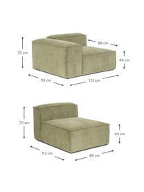 Modulares 4-Sitzer Cord-Sofa Dylan in Grün, Bezug: Cord (92% Polyester, 8% P, Gestell: Massives Kiefernholz, Spe, Füße: Kunststoff Die Füße befin, Grün, B 335 cm x T 113 cm