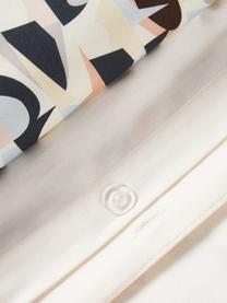 Federa in raso di cotone con motivo astratto Cadence, Nero, bianco latte, pesca, 50 x 80 cm