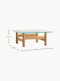 Couchtisch Brasilia aus Eichenholz mit Glasplatte, Tischplatte: Glas, gehärtet, Gestell: Eichenholz, Transparent, helles Eichenholz, B 100 x T 100 cm