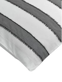 Pościel z perkalu z frędzlami Raja, Biały, szary, 200 x 200 cm + 2 poduszki 80 x 80 cm