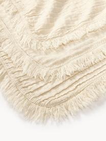 Geplooide katoenen deken Artemis met franjes, 99% katoen, 1% polyester, Crèmewit, B 140 x L 170 cm