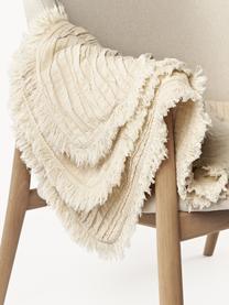 Plissierte Baumwolldecke Artemis mit Fransen, 99 % Baumwolle, 1 % Polyester, Cremeweiß, B 140 x L 170 cm