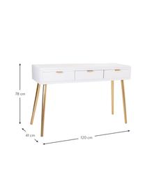 Consola de recibidor de madera Janette, Estructura: tablero de fibras de dens, Mandera pintada blanco, dorado, An 120 x Al 78 cm