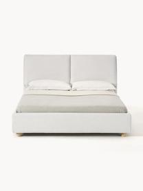 Gestoffeerd bed Laura, Bekleding: 100 % polyester Met 115.0, Geweven stof lichtgrijs, eikenhout, B 140 x L 200 cm
