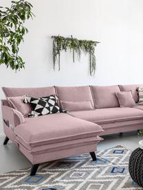 Divano letto angolare in tessuto rosa cipria con contenitore Charming Charlie, Rivestimento: 100% poliestere con sensa, Struttura: legno, truciolato, Rosa cipria, Larg. 302 x Prof. 200 cm