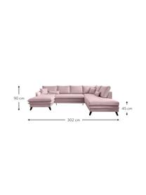 Divano letto angolare in tessuto rosa cipria con contenitore Charming Charlie, Rivestimento: 100% poliestere con sensa, Struttura: legno, truciolato, Rosa cipria, Larg. 302 x Prof. 200 cm