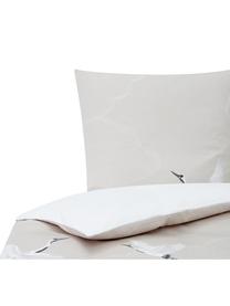 Baumwollsatin-Bettwäsche Yuma mit Kranichmotiv, Webart: Satin Fadendichte 210 TC,, Beige, Weiss, 155 x 220 cm + 1 Kissen 80 x 80 cm