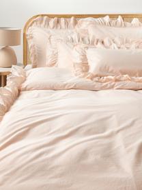 Gewaschener Baumwoll-Bettdeckenbezug Louane mit Rüschen, Webart: Perkal Fadendichte 200 TC, Apricot, B 200 x L 200 cm