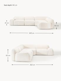 Narożna sofa modułowa (4-osobowa) Teddy-Bouclé Wolke, Tapicerka: Teddy-Bouclé (100% polies, Stelaż: drewno sosnowe, drewno św, Nogi: tworzywo sztuczne Ten pro, Teddy-Bouclé w odcieniu złamanej bieli, S 349 x G 262 cm