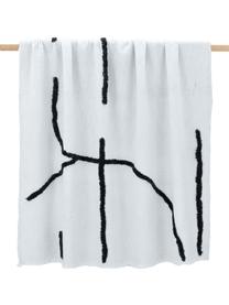 Boho-Decke Lina mit getufteter Verzierung, 70% Baumwolle, 30% Polyester, Gebrochenes Weiss, Schwarz, 130 x 170 cm