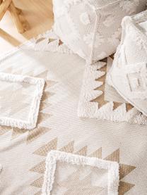 Tappeto in cotone lavato con motivo a rilievo e frange Oslo Aztec, 100% cotone, Bianco crema, taupe, Larg. 75 x Lung. 150 cm (taglia XS)
