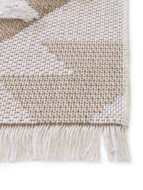 Waschbarer Baumwollteppich Oslo Aztec mit Hoch-Tief-Struktur und Fransen, 100% Baumwolle, Cremeweiß, Taupe, B 75 x L 150 cm (Größe XS)