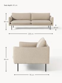 Sofa Moby (3-Sitzer), Bezug: Polyester Der hochwertige, Gestell: Massives Kiefernholz, Füße: Metall, pulverbeschichtet, Webstoff Beige, B 220 x T 95 cm