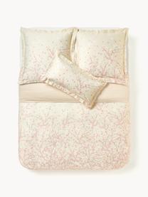 Funda nórdica de satén con estampado floral Sakura, Beige, rosa, blanco, Cama 180/200 cm (260 x 240 cm)