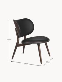 Leren loungefauteuil Rock met houten poten, handgemaakt, Zitvlak: papiergaas, Frame: eikenhout Dit product is , Leer zwart, eikenhout donker, B 65 x D 69 cm