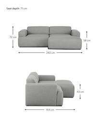 Ecksofa Melva (3-Sitzer) in Grau, Bezug: Polyester Der hochwertige, Gestell: Massives Kiefernholz, Spa, Füße: Kiefernholz Die Füße befi, Webstoff Grau, B 240 x T 144 cm