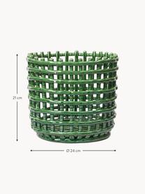 Panier de rangement artisanal en céramique Nalan, haut. 21 cm, Céramique, Vert, Ø 24 x haut. 21 cm