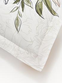 Baumwollsatin-Kopfkissenbezug Margot mit Blumen-Print, Webart: Satin Fadendichte 210 TC,, Off-White, Hellbeige, B 40 x L 80 cm