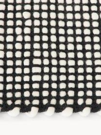 Tapis de couloir en laine tissé main Amaro, Noir, blanc crème, larg. 80 x long. 250 cm