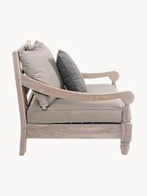 Fauteuil lounge de jardin en bois de teck Bali, Tissu grège, gris foncé, teck, larg. 90 x prof. 90 cm